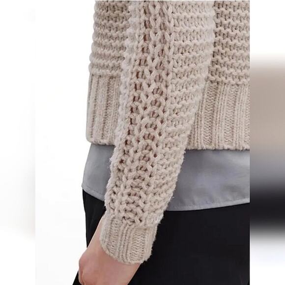 Banana Republic Fisherman Cable Knit Sweater Merino Wool Classic Tan Beige Small - Picture 5 of 14